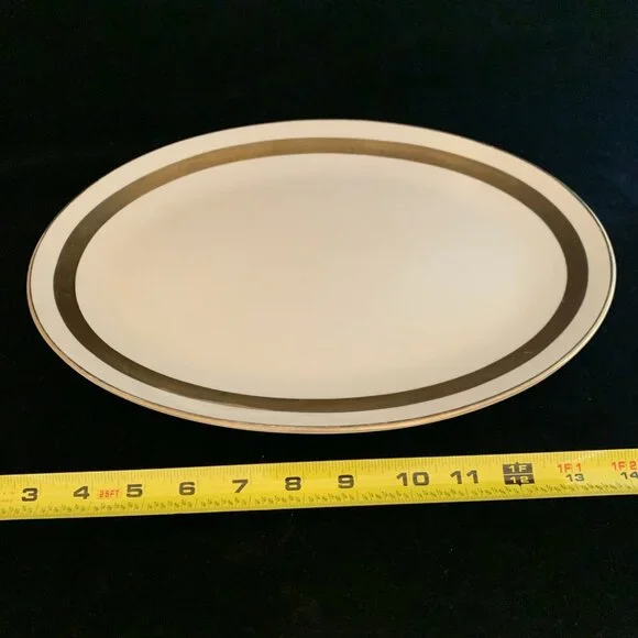 Flintridge China Huntington Oval Serving Platter 14" Gold Band California MCM - Picture 8 of 8